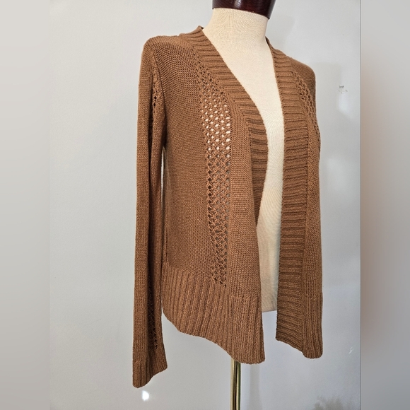 ONE A Tan Open Front Knit Sweater Cardigan With Back Fringe. Size XS - Picture 2 of 9